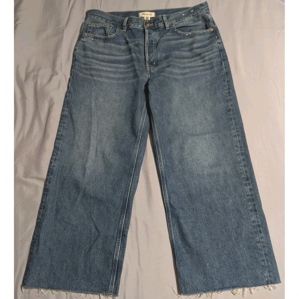 Madewell Low Slung Baggy Crop Jeans Womens 30 Raw Hem Wide Leg‎ Blue
